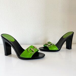 Gucci Green Horsebit Patent Leather Mule Heels Size 7